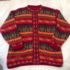 peru red alpaca zip up sweater jacket medium